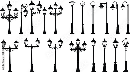 Konstfotografi Street Lamp and Lantern Post Silhouettes in Vintage and Modern Styles for Urban