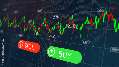 Foto Futuristic stock exchange with chart, numbers and buy and sell forex crypto trad