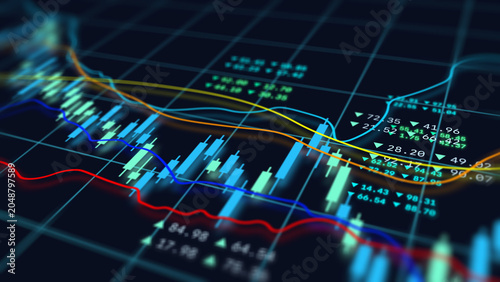 Tableau sur toile Global trading concept, digital stock market tracking graph screen display, busi