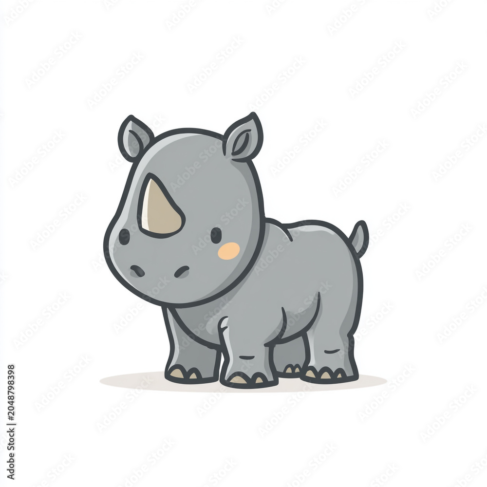 Fototapeta premium A cute, minimalist 2D cartoon blue rhinoceros. It features clean lines, simple shapes, and a solid pastel blue color on a seamless white background.