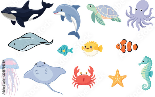 Hand Painted Sea Creatures Underwater Watercolor Vector Collection