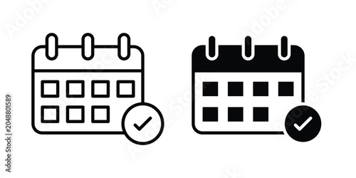 Photos Calendar check icon. Editable line vector element set