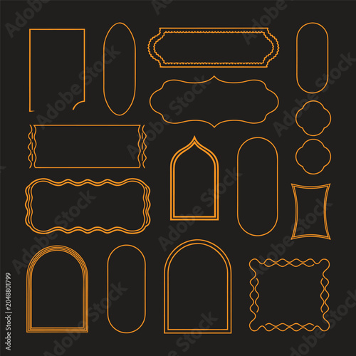 Ornate Golden Frames Collection Vector Illustration On Dark Background