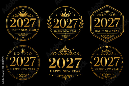 Gold emblems and badges for happy new year 2027
