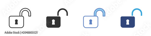Foto Open Padlock Icon Set, security access, unlocked lock, privacy protection, cyber