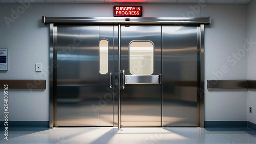Stainless Steel Hospital Operating Room Entrance with Surgery In Progress Warning Light Sign