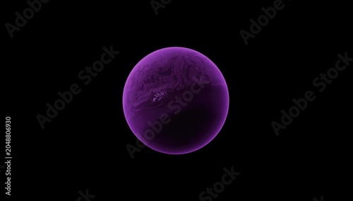 Isolated violet planet orbiting in black vacuum