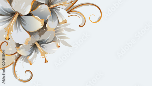 Fotografi White Floral Ornament With Golden Swirls Vector Illustration