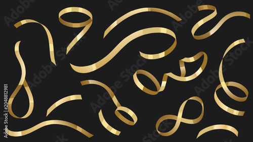 Foto Golden curly ribbons a vector illustration on a black background