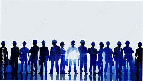 Cuadro en lienzo Silhouettes Of Diverse Workers Standing In A Row Blue Tone