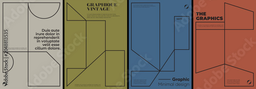 Simple geometric posters with line forms. Minimalist vector templates. 