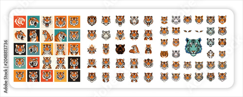 Photography Tiger bundle web icon Collection Roaring Tiger Mascots, Logos, Paw Prints and Wi
