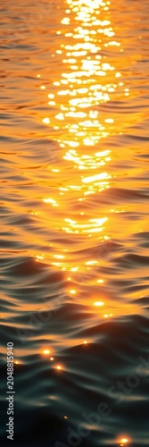 Golden sunlight dancing on rippled water's surface, calm, watery