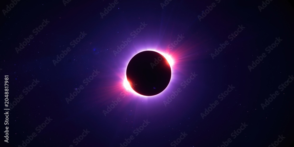 Fototapeta premium Total solar eclipse showcasing glowing solar flares in a night sky