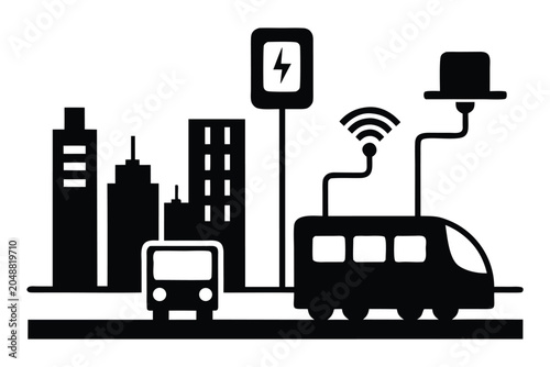 Smart City Transportation Silhouette Vector 