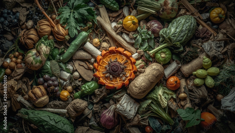 Obraz premium Organic waste examples with vegetable fruit and plant food waste