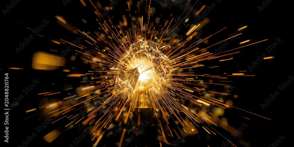 Obraz premium High speed photo showing shattering tungsten filament bulb with dynamic sparks