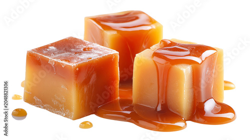 Caramel chunks on a transparent background.