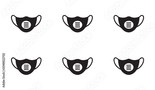 Set of medical face mask vector icons flat solid style isolated on white background design.