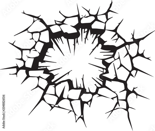 Shattered Concrete Wall Crack Hole Vector Element