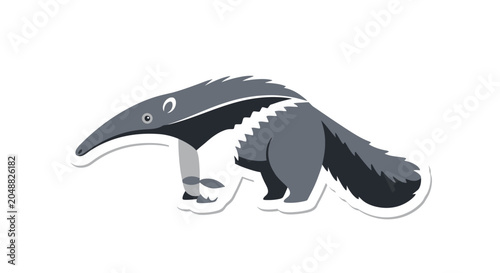 Fotografija Cute cartoon anteater sticker isolated on white background