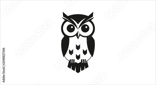 Schilderij op canvas Stylized Black and White Owl Illustration.