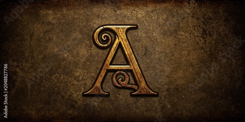 Vintage medieval initial A logo featuring Anglo Saxon calligraphy and intricate red dot Celtic motifs