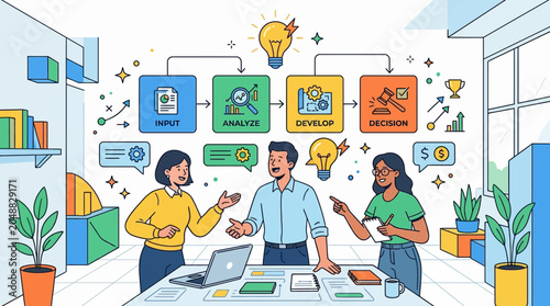 Business Team Collaborating on a Strategic Decision-Making Process Infographic