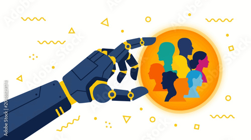 Artificial Intelligence Interaction with Diverse Human Community Vector Illustration
