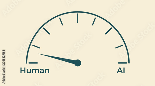 Gauge Illustration Measuring the Balance Between Human and Artificial Intelligence