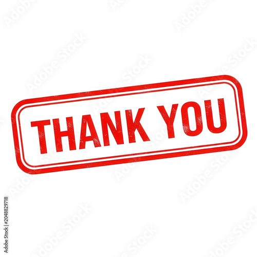 Vibrant red thank you stamp with bold white text