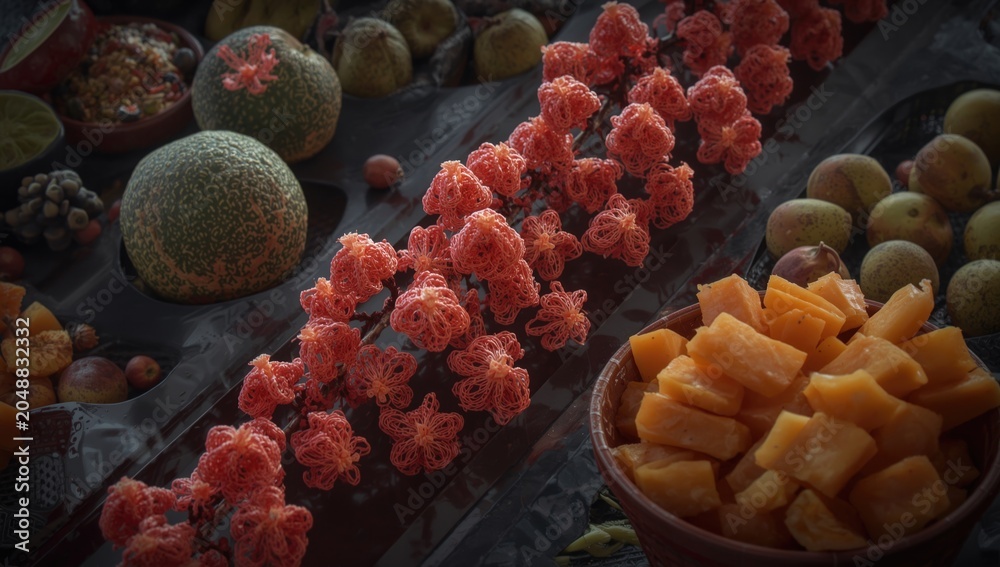 Fototapeta premium Illustration of quercetin pigment structure in fresh fruits and vegetables