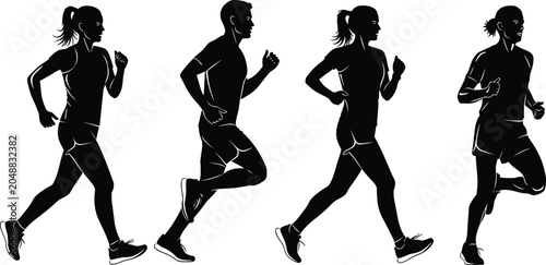 фотографія Dynamic running silhouettes of people in motion showcasing athletic stride posit