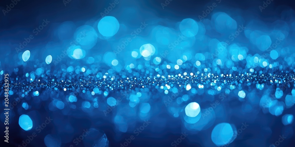 Fototapeta premium Soft bokeh effect illuminating blue glitter particles and shimmering festive sparkles in an elegant underwater magical backdrop