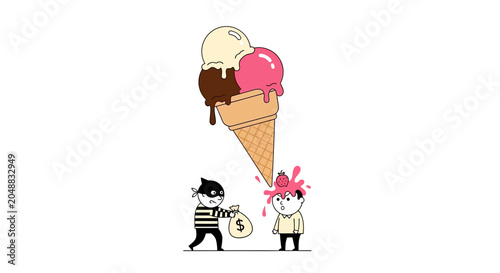 Tableau sur toile Thief steals ice cream, victim gets brain freeze and dropped treat
