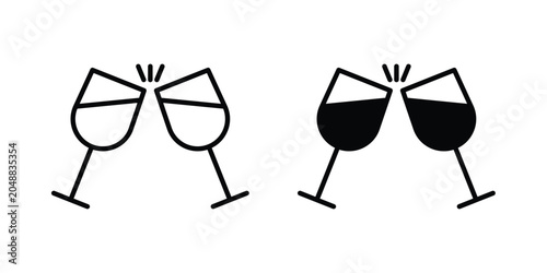 Cheers icon. line and filled black pictograms.