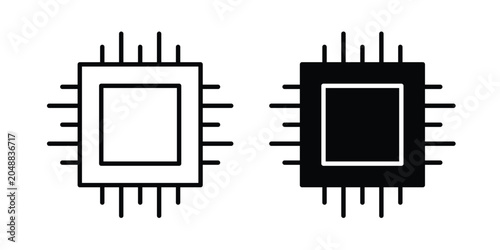 Schilderij op canvas Computer microprocessor icon. line and filled black pictograms.