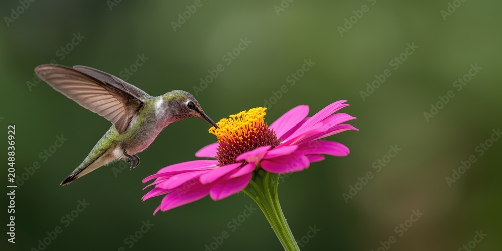 Obraz premium Lively hummingbird moth tasting nectar on a lively blooming flower