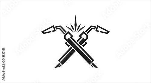 Quadro su tela Two Crossed Welding Torches with Sparks Illustration.
