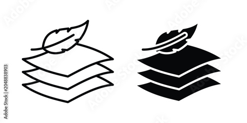Quadro su tela Fabric with feather icon. line and filled black pictograms.