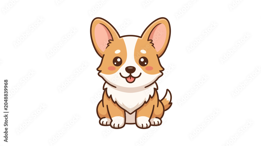 Fototapeta premium Cute Corgi Puppy Cartoon Illustration, Adorable Dog, Pet, Animal