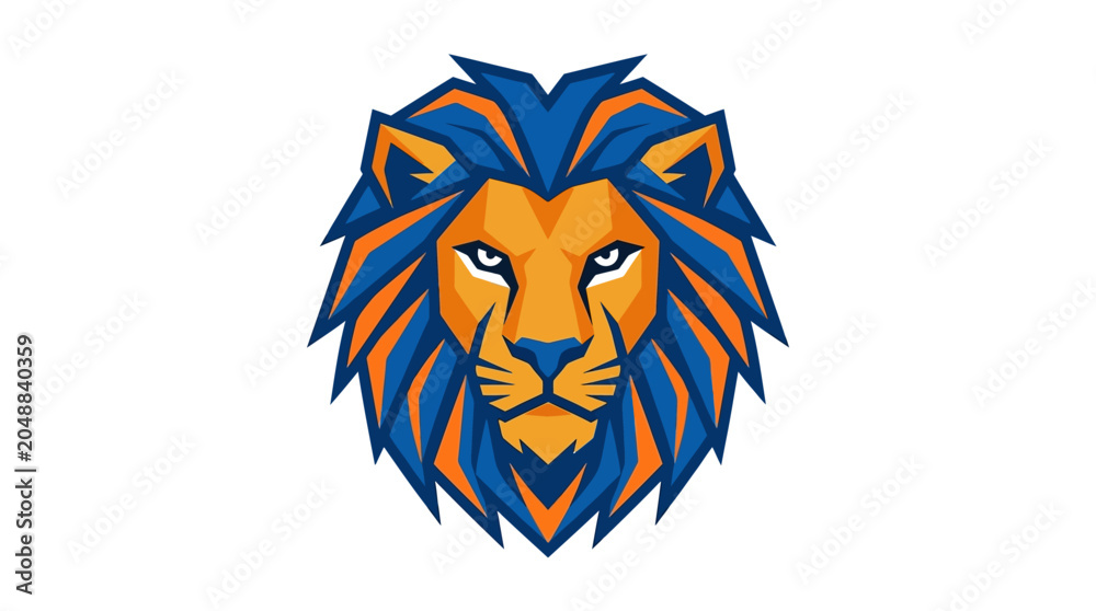 Fototapeta premium Stylized Lion Head Logo - Fierce Orange and Blue Mane