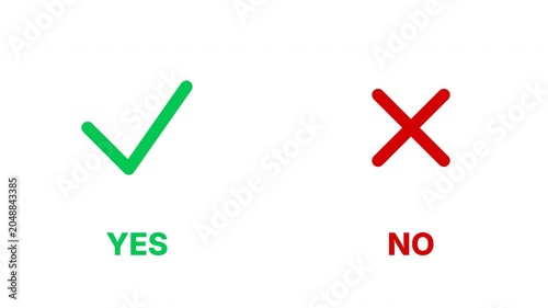 Green check mark and red cross icon set with yes and no text isolated on white background