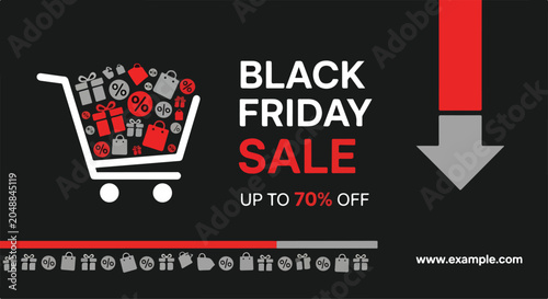Fotografie A shopping cart filled with gifts and bags on a black background