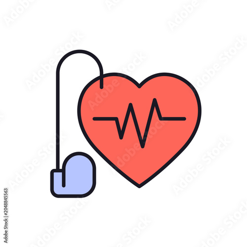 pacemaker icon with heart, outlined design