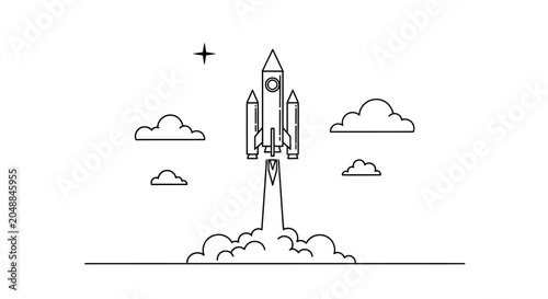 Foto Rocket Ship Launching Into Space.