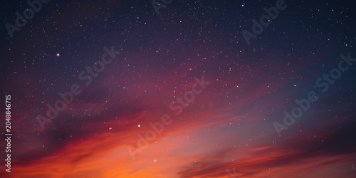 vibrant evening sky blending sunset hues with starry lights