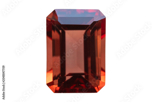 Bild auf Leinwand Natural red andesine gemstone, emerald cut, isolated on transparent background