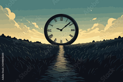 Photos Large clock standing in grassy field under evening sky with dramatic clouds