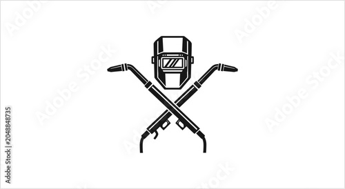 Valokuva Welding Mask and Torches Crossed Industrial Symbol.